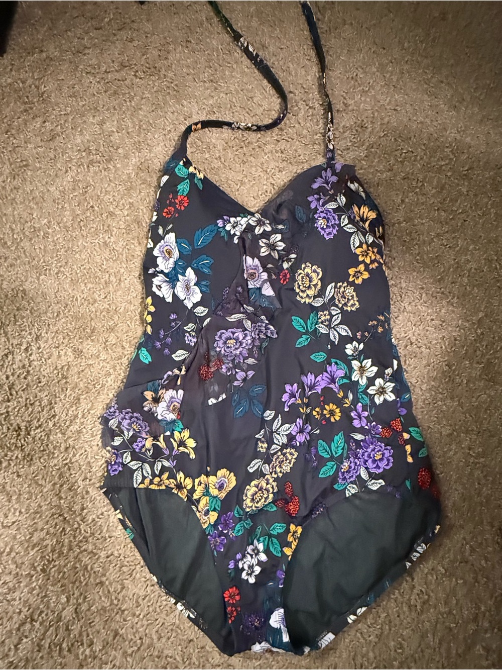 Time and Tru Black Floral One-Piece Swimsuit